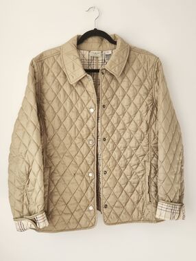 L.L. Bean Women’s Quilted Riding Jacket Tan Snap Up Insulated Plaid Lined XL